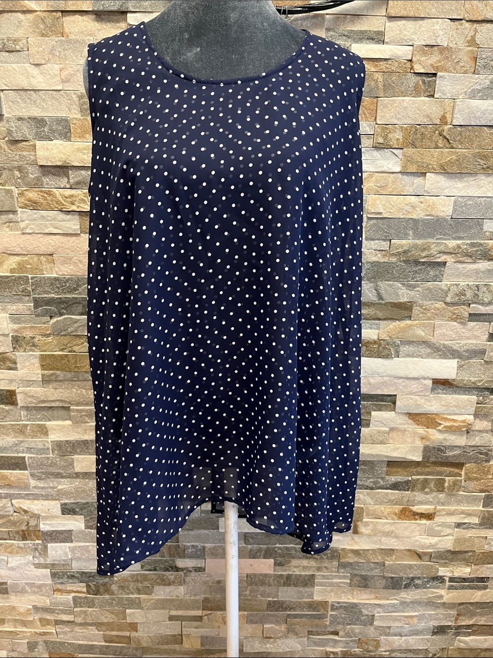 Flutter Navy Polka Dot Sleeveless Blouse